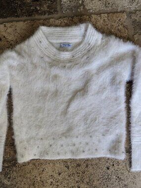 EUC Mayoral faux fur Knit Cream Pearl Sweater Size 7